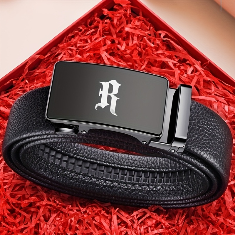 R Letter Pattern Men's Business Belt Solid Basic Style